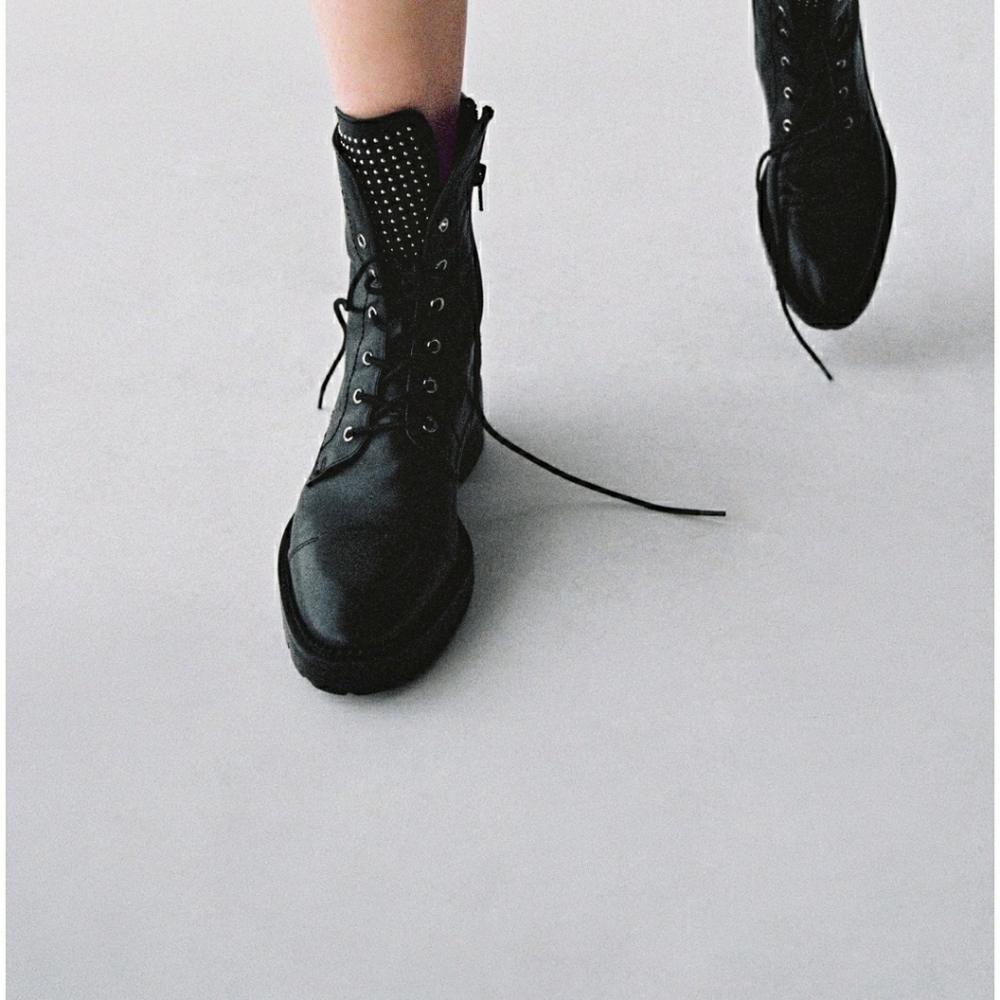 Zara Studded low heel leather ankle boot